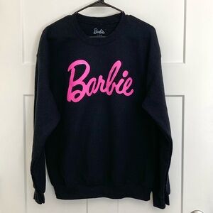 Barbie Women’s Black Crew neck Sweatshirt with Pink Logo Letters, Size L